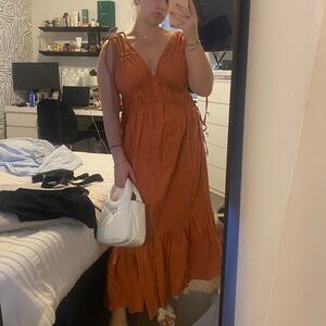 Top shop Burnt Orange Maxi Dress with Ties and Rouge